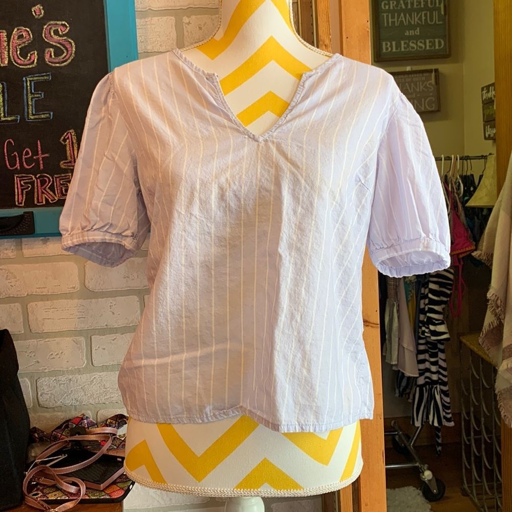 Women's Puff Sleeve Striped Old Navy Striped V-neck Keyhole Top Blouse